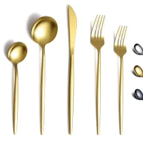 Gold Silverware Set 40 Pieces, Stainless Steel Flatware Set, Titanium Black Plating Cutlery Set Utensil Sets