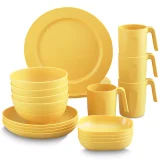 Berglander Plastic Dinnerware Set of 20 Pieces, Unbreakable And Reusable Light Weight Plates Mugs Bowls Dishes Easy to Carry and Clean BPA Free Service For 4