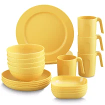 Plastic Dinnerware Set of 20 Pieces, Unbreakable And Reusable Light Weight Plates Mugs Bowls Dishes Easy to Carry and Clean BPA Free Service For 4