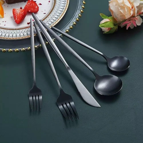 US$ 26.97 - Black Silverware Set 40 Pieces, Stainless Steel Flatware Set,  Titanium Black Plating Cutlery Set Utensil Sets - m.