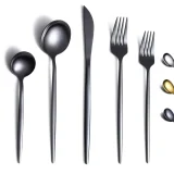 Black Silverware Set 40 Pieces, Stainless Steel Flatware Set, Titanium Black Plating Cutlery Set Utensil Sets