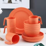 Plastic Dinnerware Set of 16 Pieces, Unbreakable And Reusable Light Weight Plates Mugs Bowls Dishes Easy to Carry And Clean BPA Free Service For 4