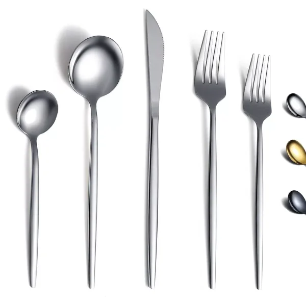 Silverware Set 40 Pieces, Stainless Steel Flatware Set, Titanium Black Plating Cutlery Set Utensil Sets