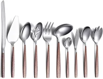 Silverware Serving Set 10 Pieces With Moon Surface Handle And Shiny Mirror Polish