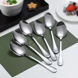 Silver Dinner Spoon of 6, Berglander 7.5  Stainless Steel Titanium Plating Shiny Silverware