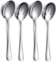 ReaNea Serving Spoons 4 Pieces, 2 Serving Spoon 2 Slotted Spoons, Stainless Steel Serving Utensils Set