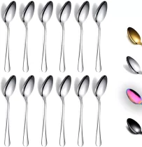 Berglander Teaspoons Set of 12, Stainless Steel Shiny Tea Spoons Silverware