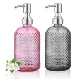 2 Pack Thick Clear Round Glass Soap Dispenser with Stainless Steel Pump