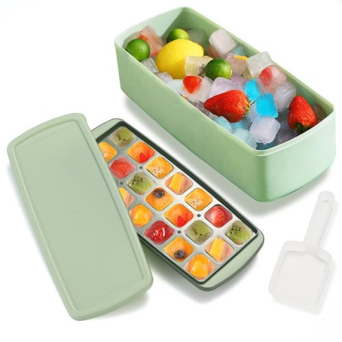 Ice Cube Tray with Lid and Bin - 2 Pack Ice Trays for Freezer with Ice  Scoop 