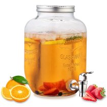 1 Gallon Glass Beverage Dispenser with Ice Cylinder and Stainless Steel Faucet