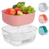 Colander Bowl With Clear Plastic Bowl, Dual-Layer Draining Bowl Vegetable Washing Basket