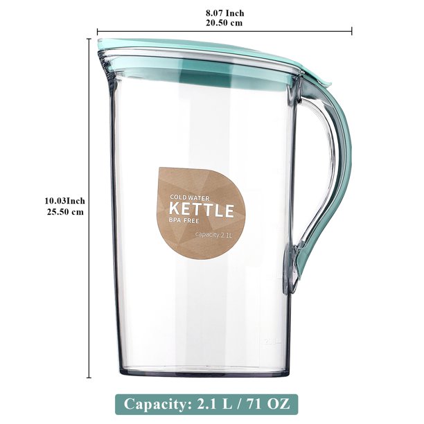 US$ 18.99 - Plastic Water Pitcher with Lid 71 oz, Great for Juice, Milk,  Beverage Cold Tea, Iced Tea - m.