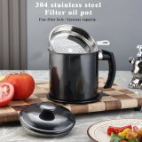 Bacon Grease Container with Fine Strainer and lid, 1.4-litre Capacity Stainless Steel Grease Container