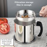 Bacon Grease Container with Fine Strainer and lid, 1.4-litre Capacity Stainless Steel Grease Container