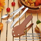 Silver Portable Camping Utensils Set 3 Pcs Stainless Steel Reusable Travel Cutlery Set