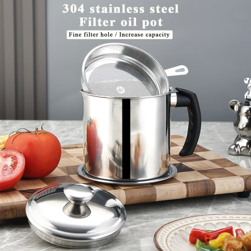 Stainless Steel Bacon Grease Container with Fine Mesh Strainer and