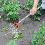 HOMQUEN Garden Rotary Tiller Adjustable Stainless Steel Poles Hand Tiller for Soil Mixing or Reseeding Grass Lawn Tiller v