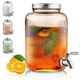 ReaNea Clear Glass Beverage Dispenser 1 Gallon with Lid and Stainless Steel Faucet