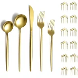 Berglander Gold Silverware Set 60 Piece Stainless Steel Flatware Set, Knives Forks Spoons Cutlery Set Service for 12
