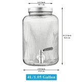 Berglander Glass Beverage Dispenser 1 Gallon with Lid and Stainless Steel Faucet