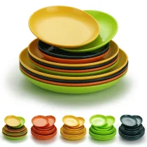 Berglander Plastic Plates 12 Piece Unbreakable and Reusable Camping Travel Pine Lightweight Serving Plates Pasta BPA Free