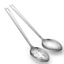 ReaNea Silver Cooking Spoon Set, Stainless Steel Kitchen Cooking Serving, Solid Spoon and Slotted Spoon Pack of 2