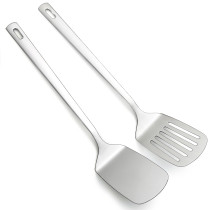 ReaNea Silver Spatulas Set, Stainless Steel Solid Turner and Slotted Turner, Kitchen Spatulas Pack of 2