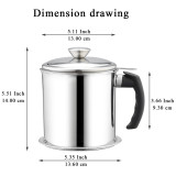 ReaNea Silver Grease Container 48 oz, Stainless Steel Oil Container with Fine Strainer and lid