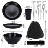 Jeaker Camping Utensils Set, Stainless Steel Portable Travel Silverware Set with Reusable Light Weight Bowls ,Plate and Mug, Camping Mess Kit for 1 Person