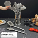Jeaker Kitchen Utensils Set 38 Pieces, Non-Stick Silicone Cooking Utensils Set, Turner Tongs, Spatula, Spoon Set with Stainless Steel Utensil Holder