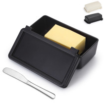Butter Dish with Lid for Countertop, Jeaker Black Butter Crock with Stainless Steel Multipurpose Butter Knife, Butter Container, Kitchen Gift for Wife, Mother