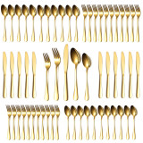 Jeaker Stainless Steel Gold Silverware Set of 60, Dishwasher Safe