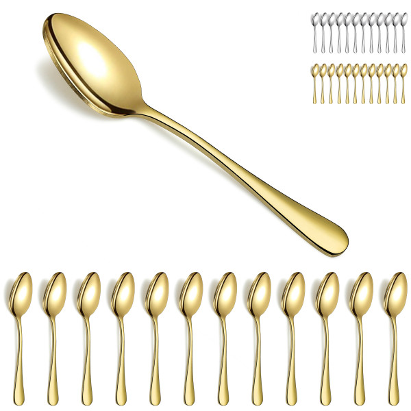Jeaker Gold Dinner Spoons Set 12 Pieces,Stainless Steel Silverware Table Spoons Set ,Dishwasher Safe