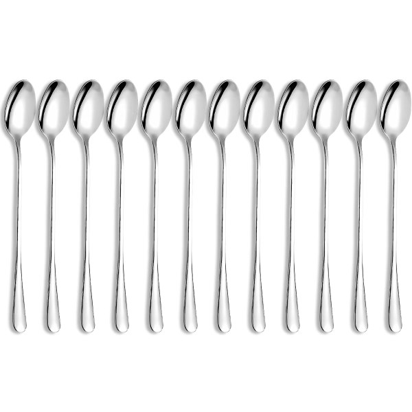 Stainless Steel Long Handle Spoons for Iced Tea, Coffee, Milkshake & Cocktail - Set of 12, 7.6 Inch Dishwasher Safe Stirring Spoons, Great for Bar, Kitchen & Party
