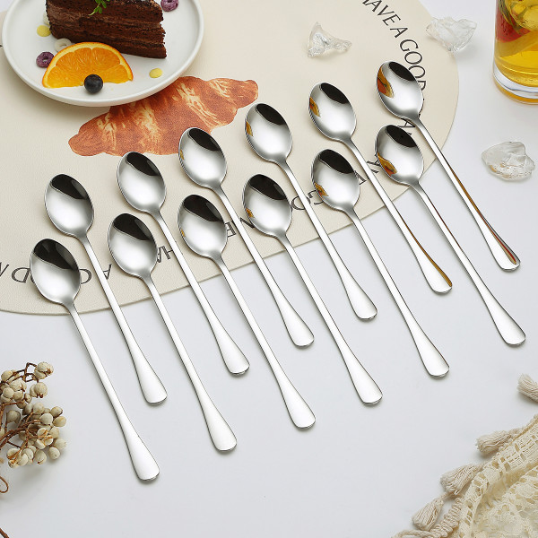 Stainless Steel Long Handle Spoons for Iced Tea, Coffee, Milkshake & Cocktail - Set of 12, 7.6 Inch Dishwasher Safe Stirring Spoons, Great for Bar, Kitchen & Party