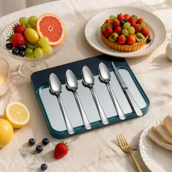 Berglander Grapefruit Spoon Set (5-Piece) - Premium Titanium Plated Stainless Steel Utensils with Serrated Edge, Perfect Kitchen & Housewarming Gift