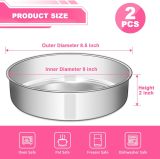 ReaNea 2 Pack 8 Inch (Approx. 20.3 cm) Cake Pans, Stainless Steel Round Baking Cake Tins, Non-Toxic & Healthy, Leakproof, Easy to Clean, Dishwasher Safe