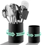 LooCook Cooking Utensils Holder 2pcs, 360° Rotating Extra Large Plastic Kitchen Utensil Holder for Countertop, The Small Utensil Crock for Cutlery Silverware, Tooth Brush, Desk Pencil Pen