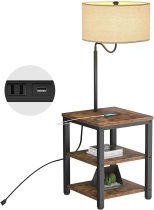 AntLux LED Floor Lamp with End Table - USB Charging Port, Power Outlet, Bedside Table with Shelves, Rustic Night Stand with Industrial Floor Light for Living Room, Bedroom, Guest Room, Edison Bulb