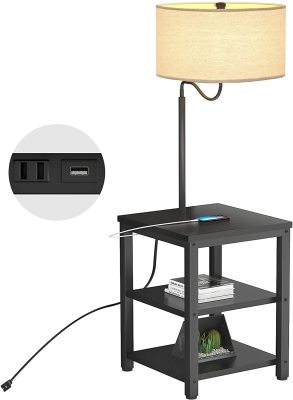 AntLux Floor Lamp with Side Table - USB Charging Port, Power Outlet
