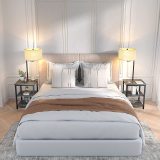 nightstand with industrial floor light for bedroom