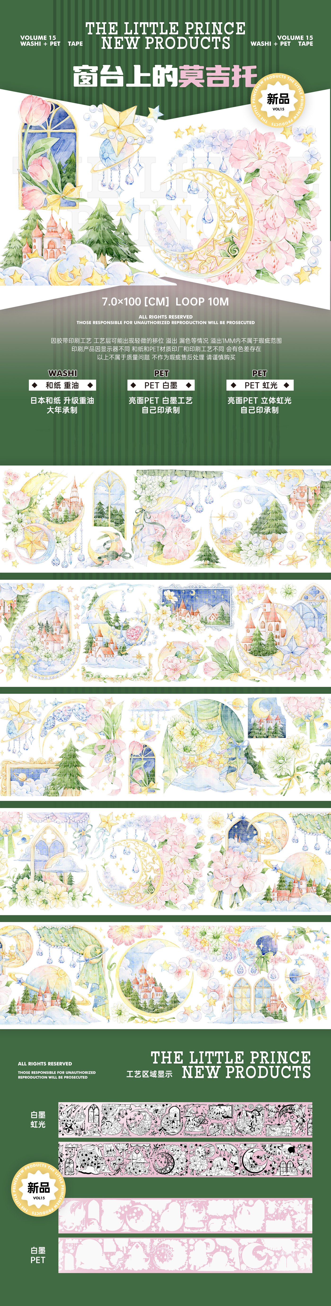 小王纸】マスキングテープ 窗台上的莫吉托 虹光 pet 10m