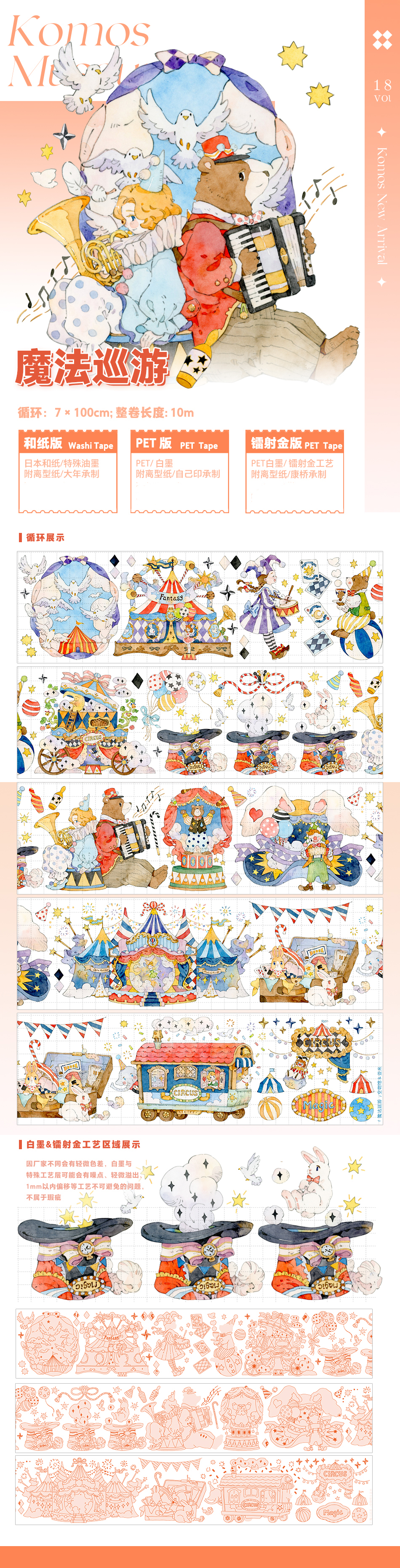 【M-338】涧月传说　森林下的童话树　1ループ　マステ切り売り 空物馆】マスキングテープ 魔法巡游-康桥 镭射金 10m