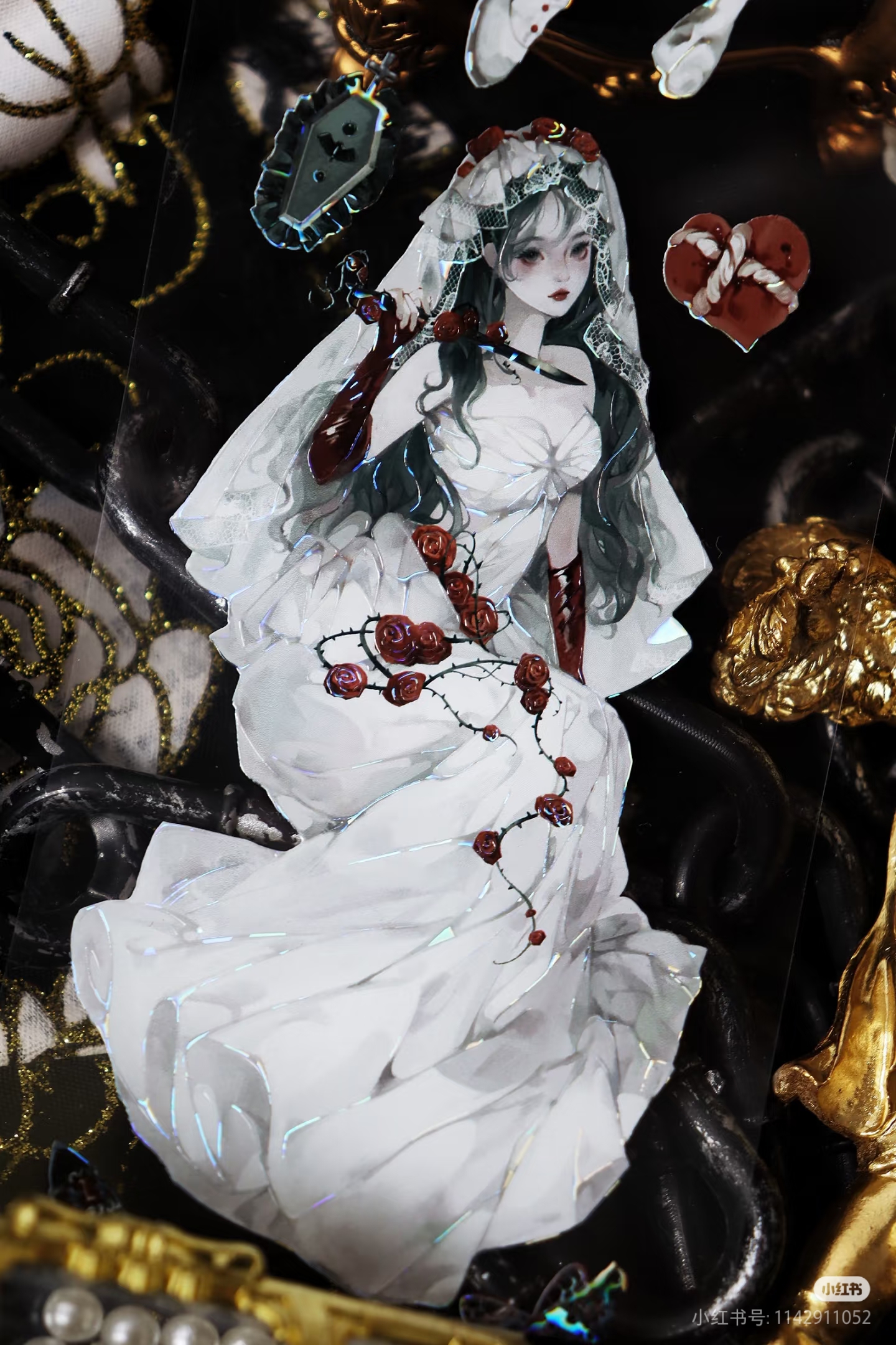 B【一木一横】マスキングテープ 白纱泣血【贝壳光】