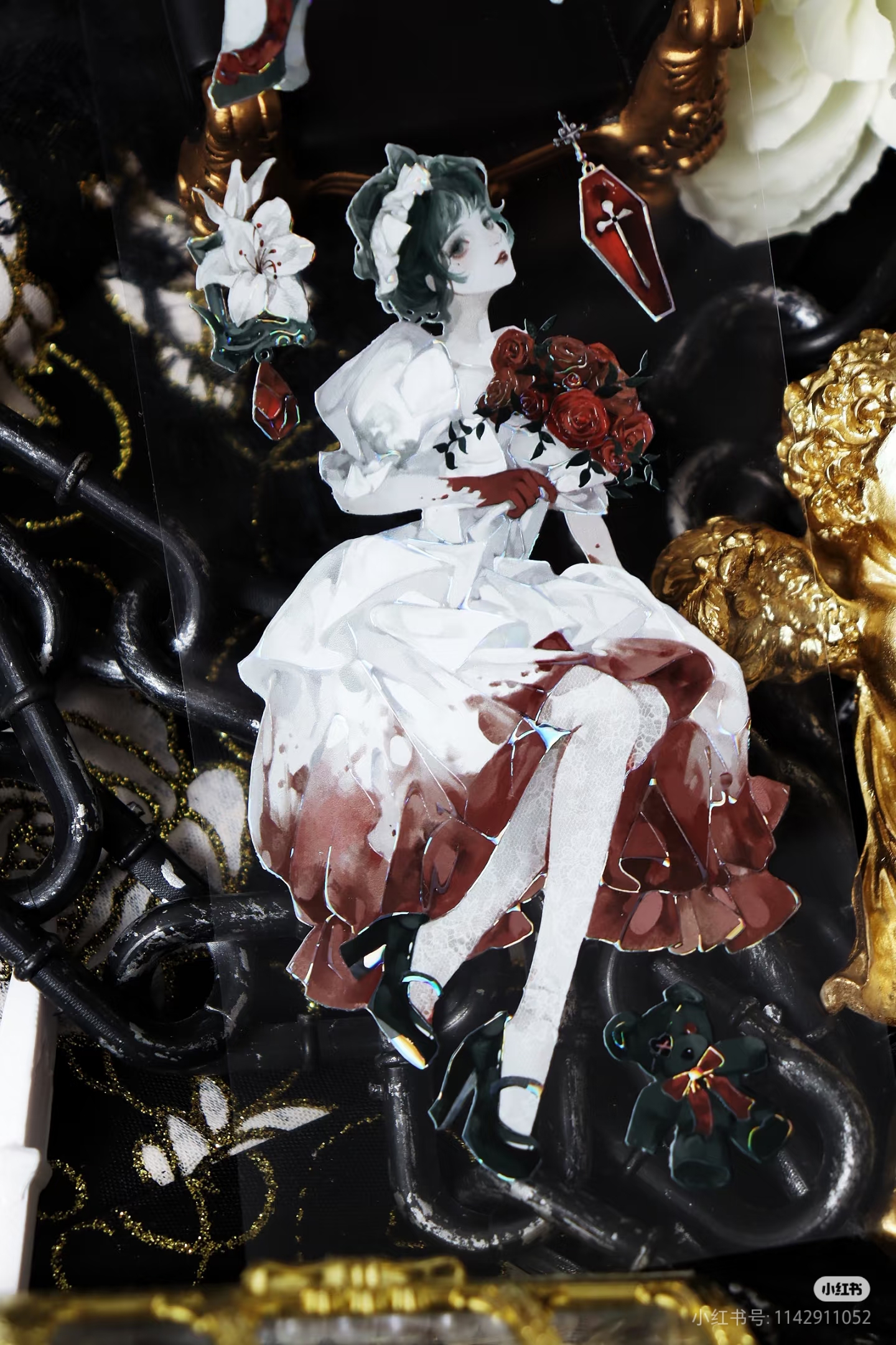 B【一木一横】マスキングテープ 白纱泣血【贝壳光】