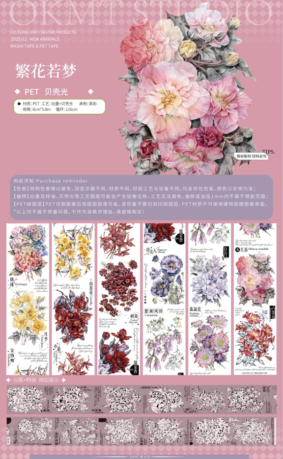 12月末発送【新七天】maskingtape マステ 繁花若梦-PET贝壳光
