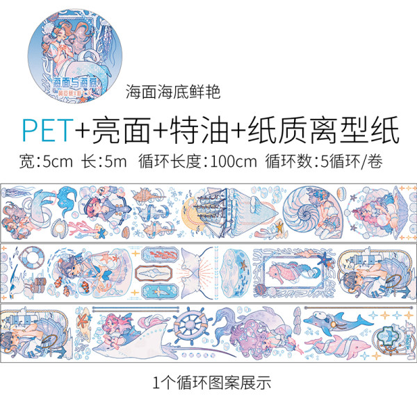 sale 100【新七天】マスキングテープ 海面海底深色 pet