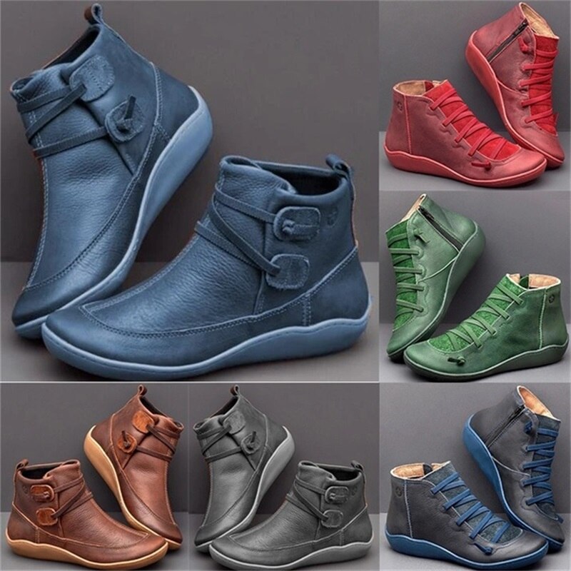 ladies blue leather ankle boots