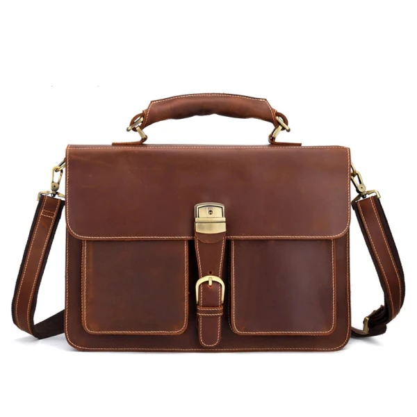 N80 Retro large capacity leather men's briefcase top layer leather laptop bag crazy horse skin 15 inch computer Messenger bag