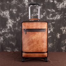 N250 Fashion Genuine Leather Luggage Silence Rolling Case Real Cowskin Mecanum wheels Leather Luggage Travel Suitcase Men Women